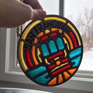 San Francisco VTG Stained Glass/Resin Hanging Sun Catcher Trolly Car Rainbow 6"